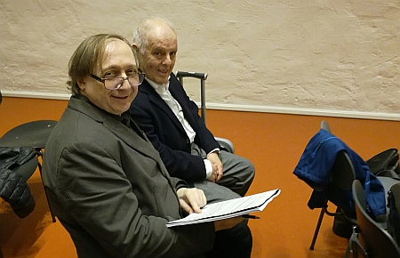 Daniel Barenboim and Vladimir Tarnopolski during the rehearsal of Tarnopolski's 'Perpetuum Moebius'